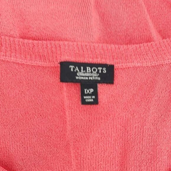 Talbots Cardigan Petite Plus Size 1XP Ruffle Knit Tiered Light Button Up Coral - Picture 3 of 10